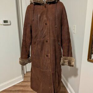 Sheepskin Calf length Hooded Coat by ORJEN
